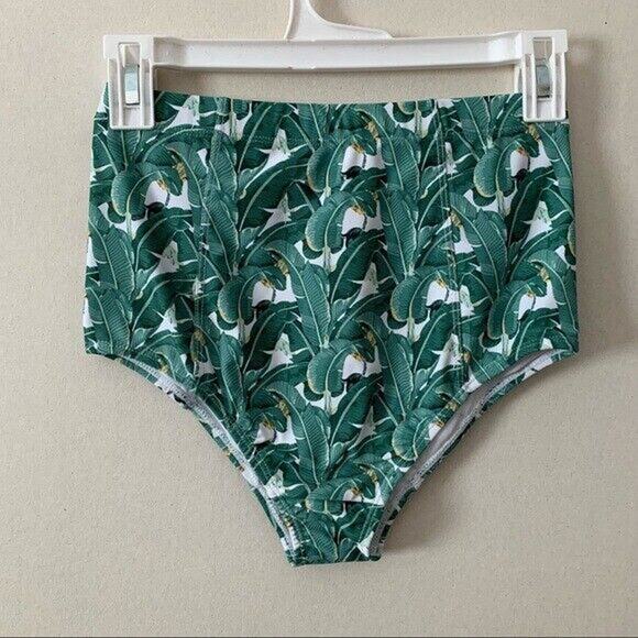 NWT Kingdom & State {ModCloth} Green Palms High Waisted Bikini Bottoms XS - Picture 1 of 7